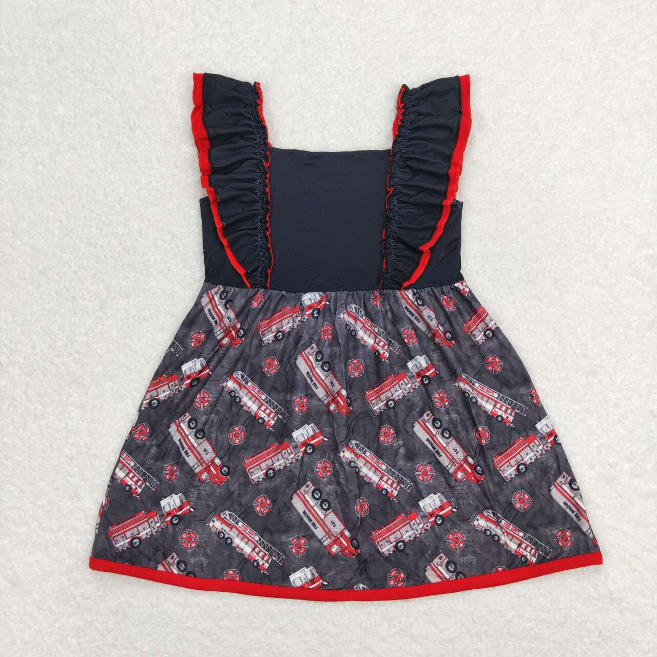 C15-17 National flag fire truck flutter sleeve girls dress