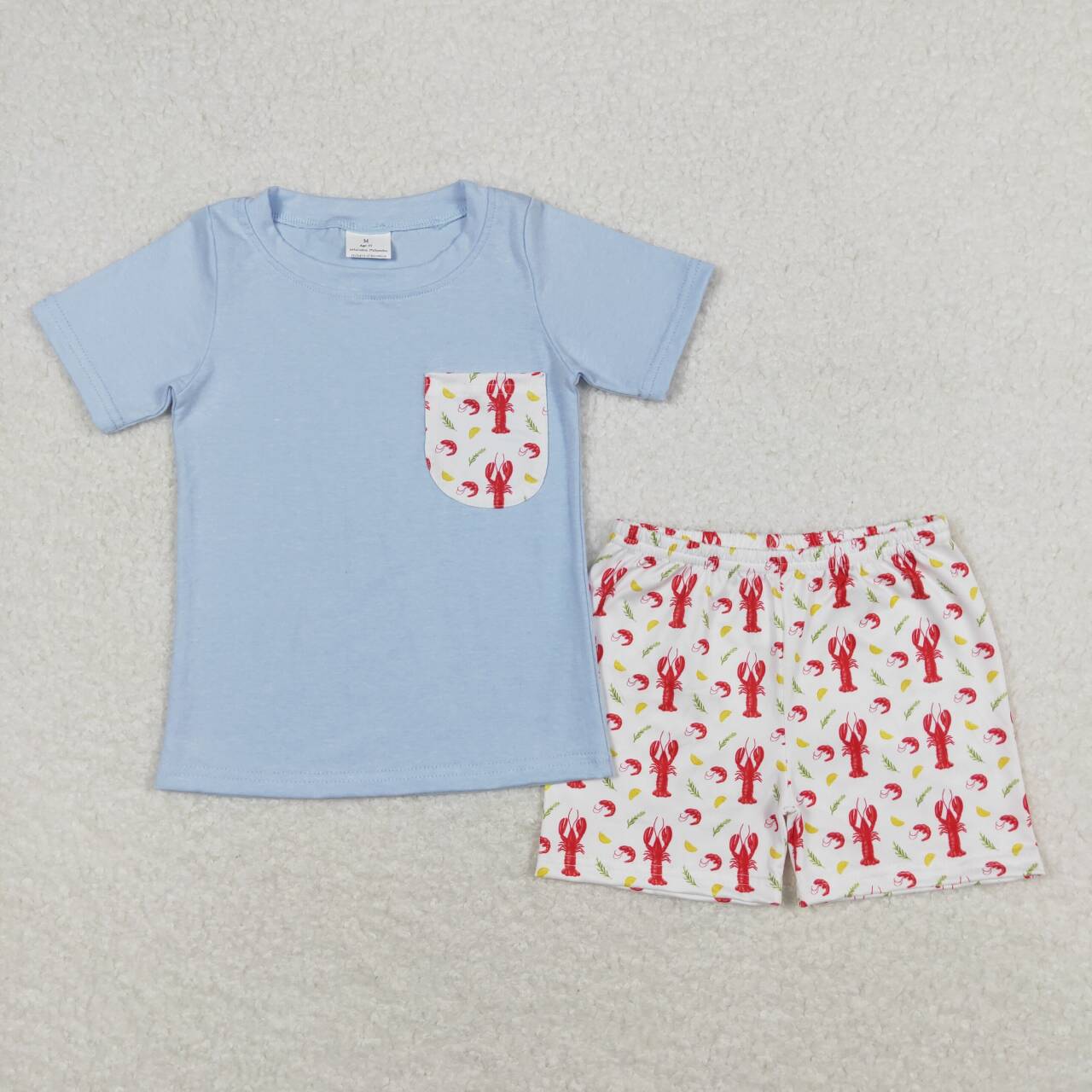 BSSO0648 Crayfish blue pocket short sleeve shorts boys set