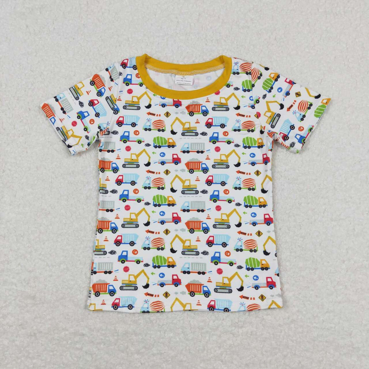 BT0555 Colorful Construction Truck Short Sleeve Boys Top