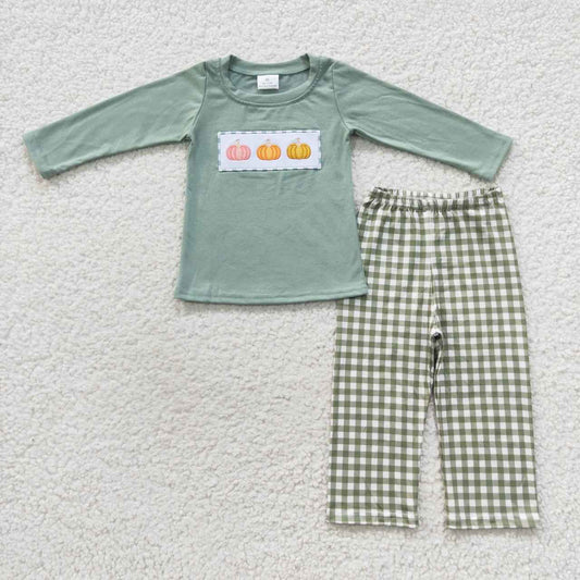 BLP0226 Embroidery Pumpkin Green Long Sleeves Boys Clothes