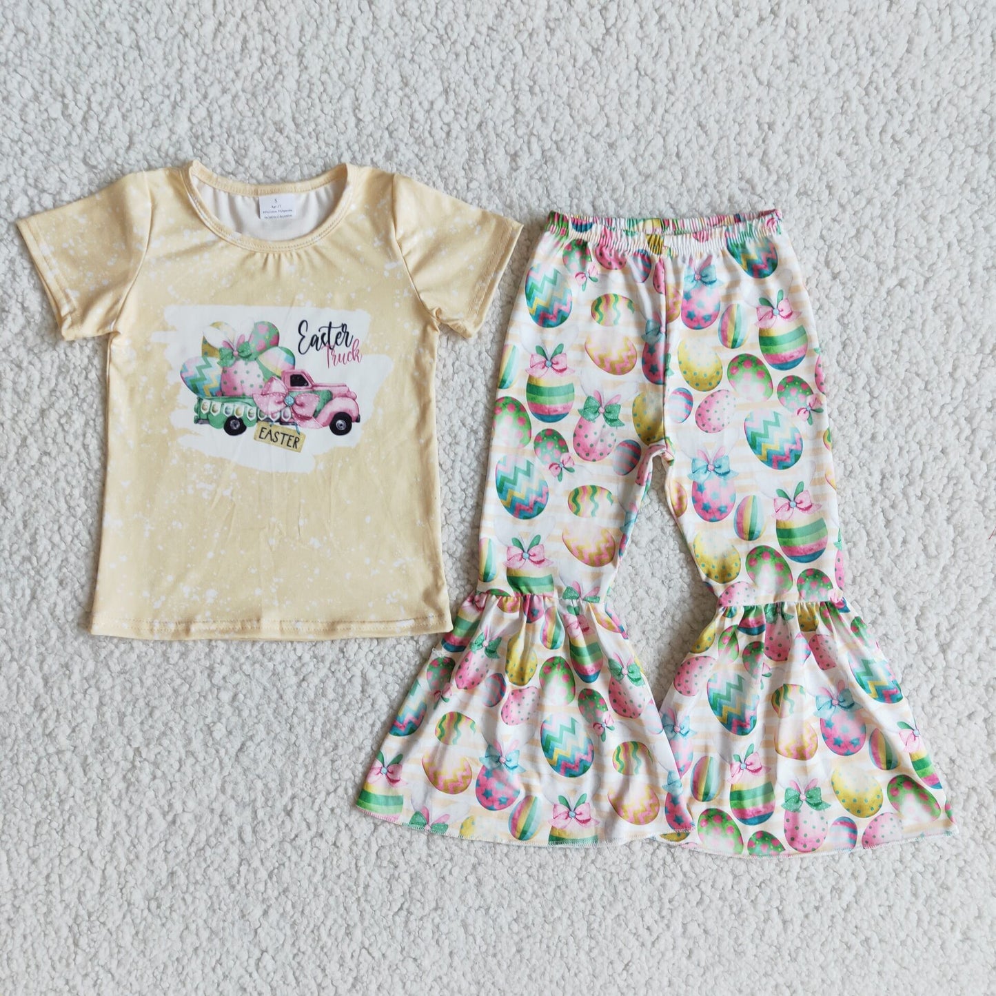 E10-13 Easter Truck Yellow Bleach Design Girls Outfits