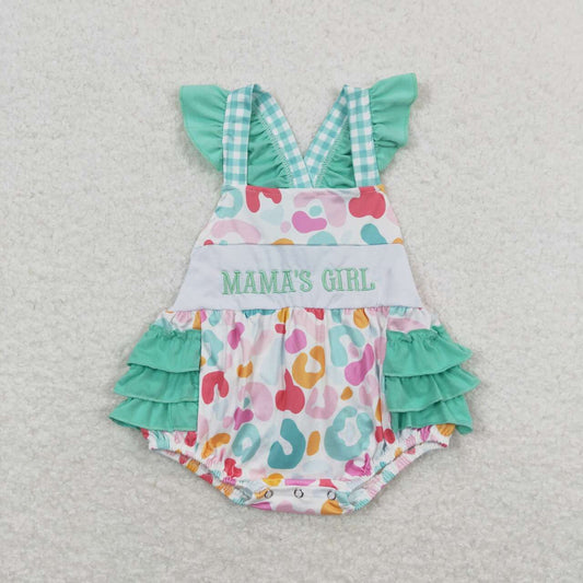 USA SHOP SR1246 embroidery mamas girl colorful leopard green flutter sleeve girls romper