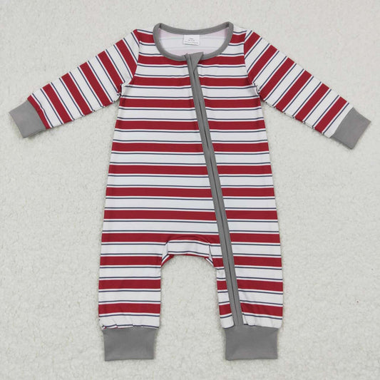 LR0748 Red striped long sleeve girls romper
