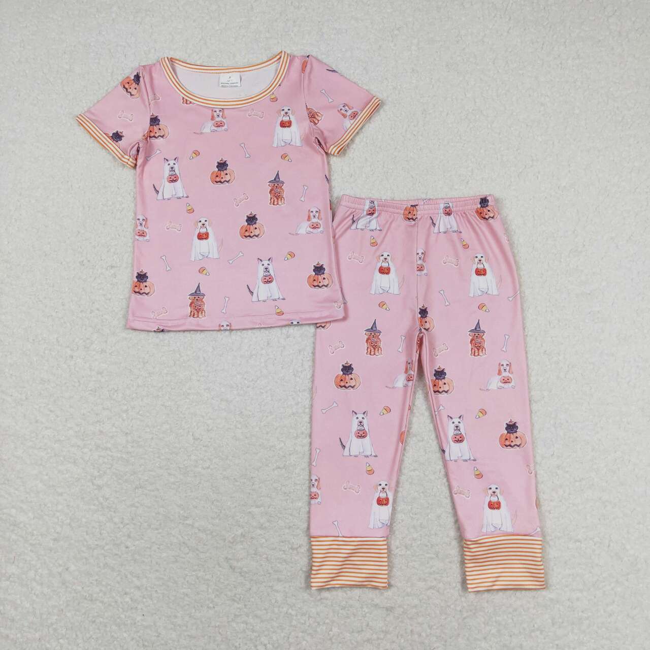 GSPO1538 Halloween pumpkin dog pink short sleeve pants girls pajamas