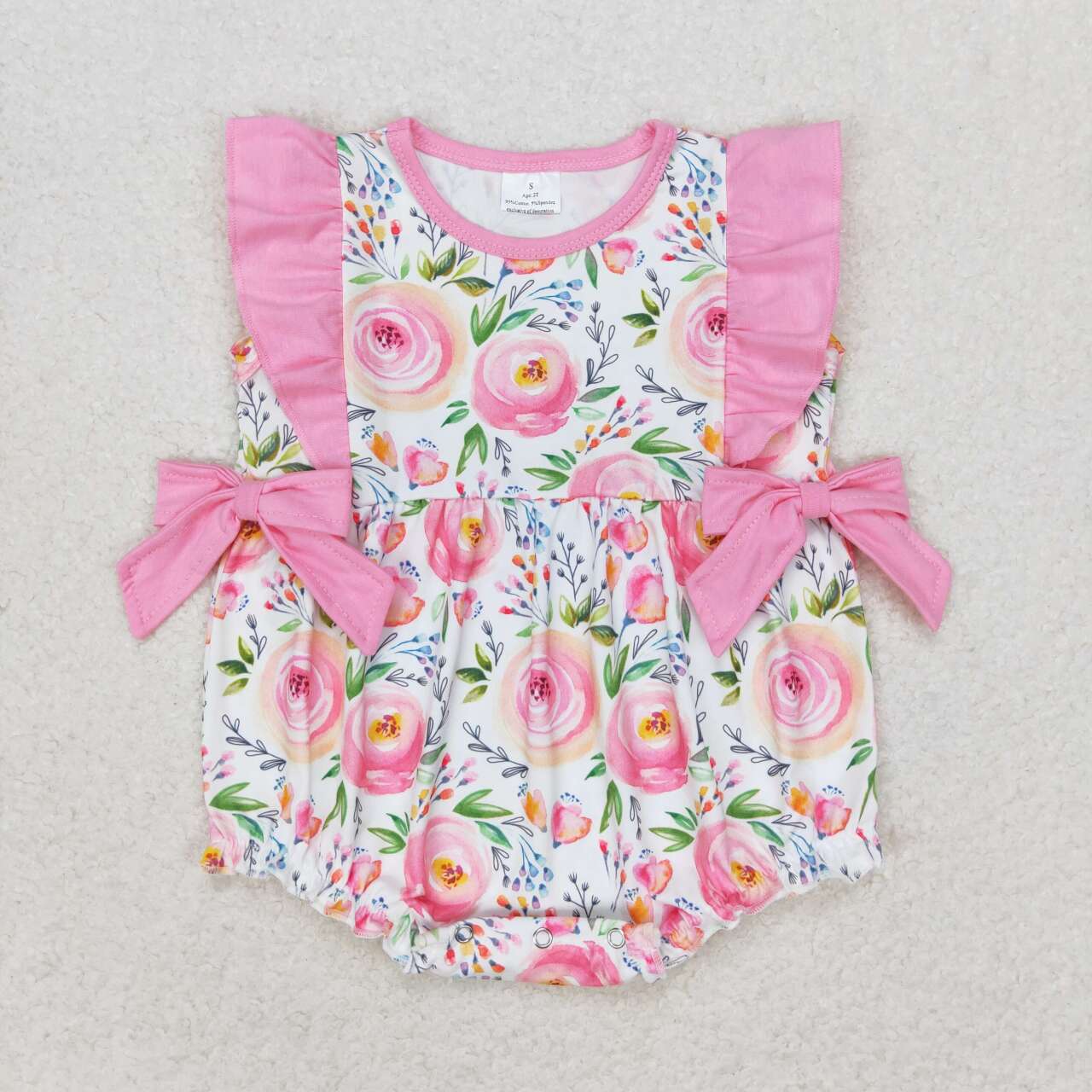 SR1420 multi color flowers pink flutter sleeve girls romper