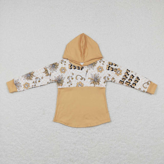 BT0420 Happy new year smile flower hoodie long sleeve kids top