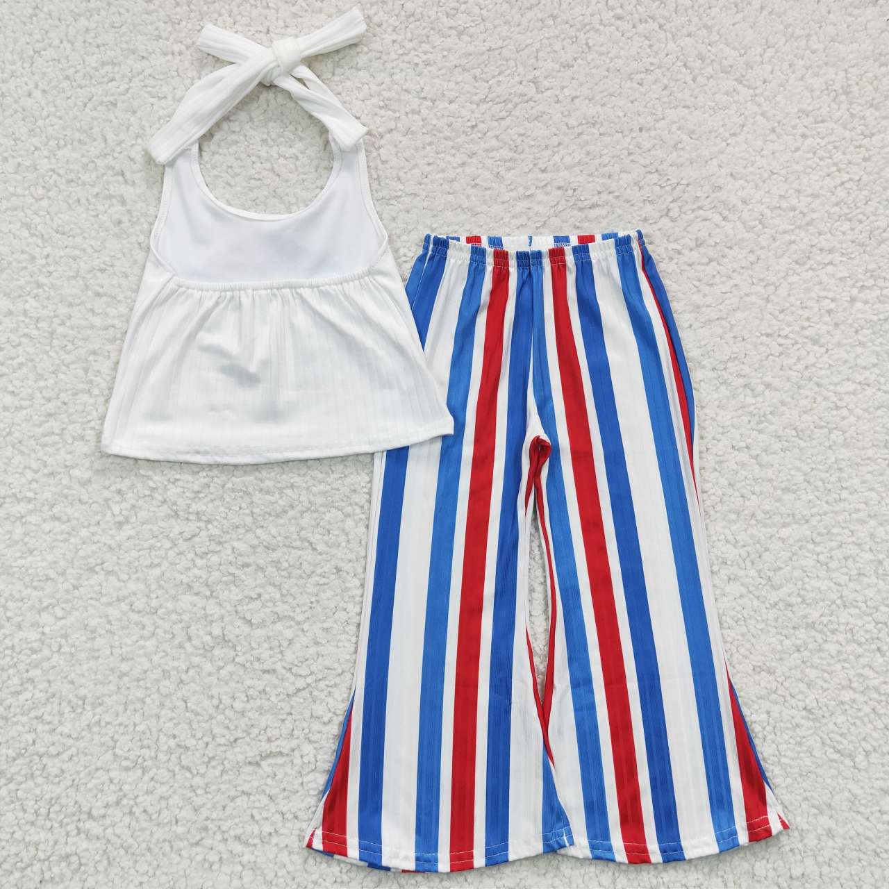 GSPO0655 American babe White Top Colorful Striped Pants Girls Summer Set