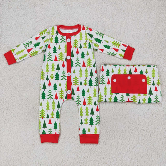 LR0627 Christmas tree green long sleeve boys romper