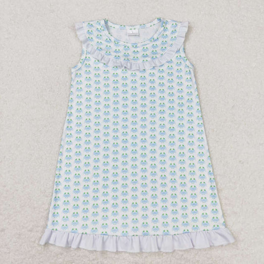 GSD1078 blue crab sleeveless girls dress