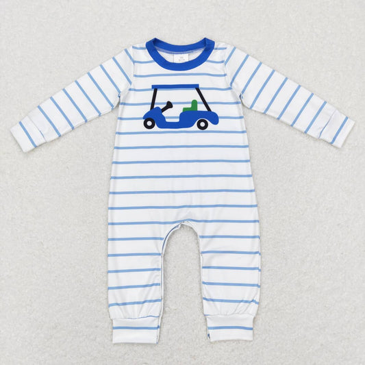 LR0848 Play golf blue striped long sleeve boys romper