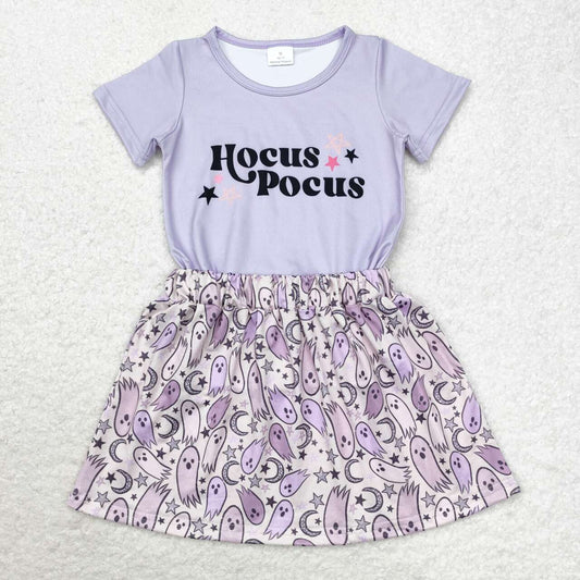 GSD1398 Halloween purple short sleeve spooky skirt girls set