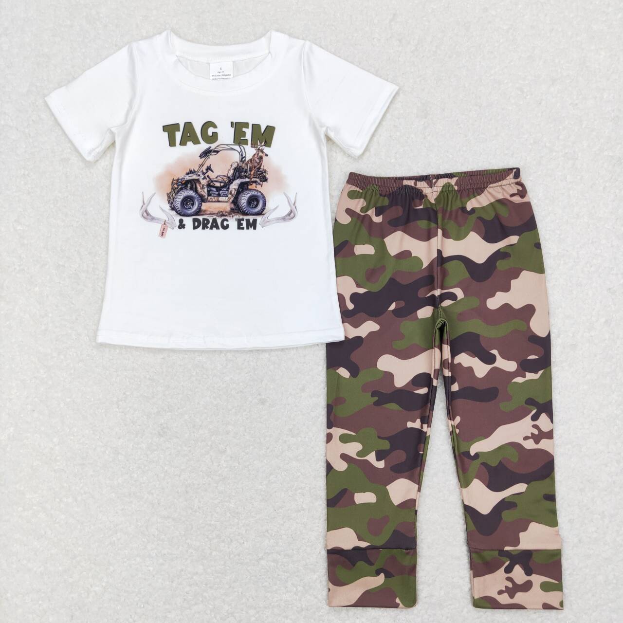 BSPO0234 Hunting tag em truck deer short sleeve camo pants boys set