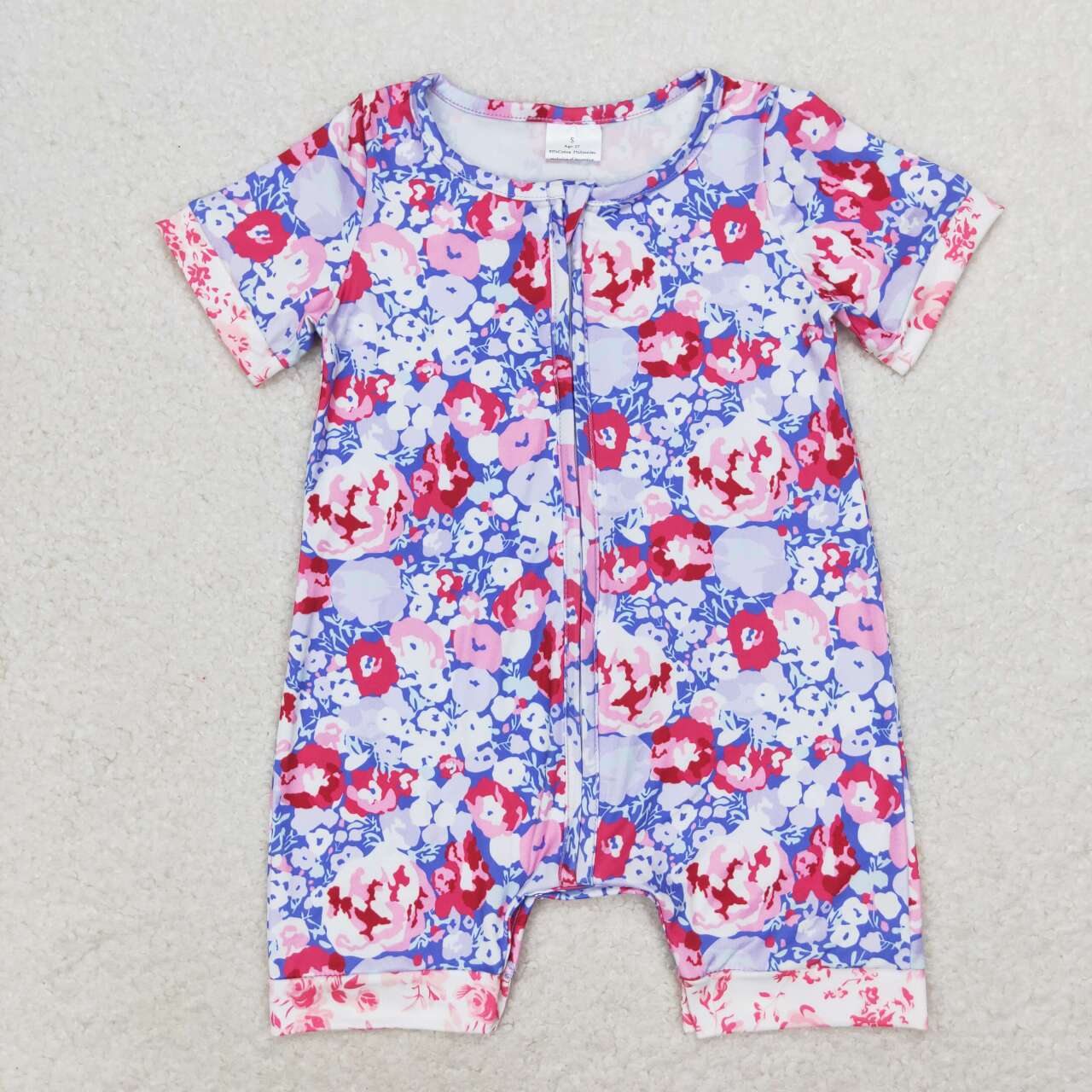 SR1767 purple flowers short sleeve girls zipper romper