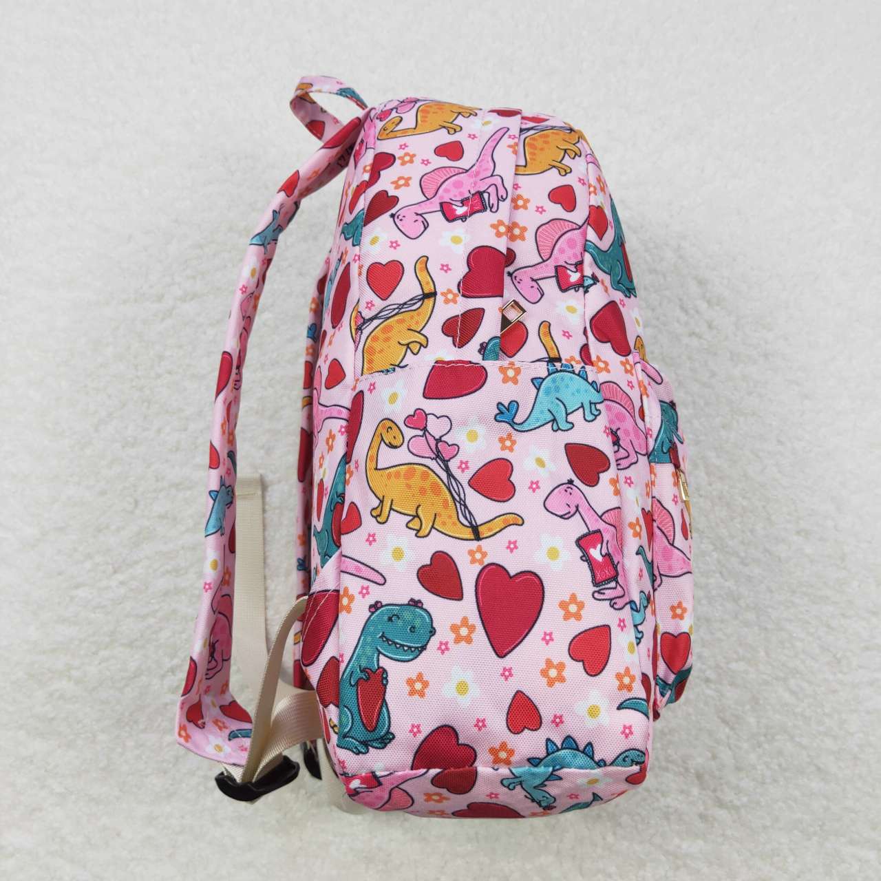 BA0154 Colorful dinosaur pink heart kids bag