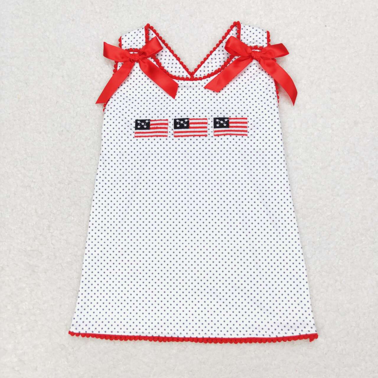 GT0599 embroidery July 4th embroidery bows sleeveless girls top