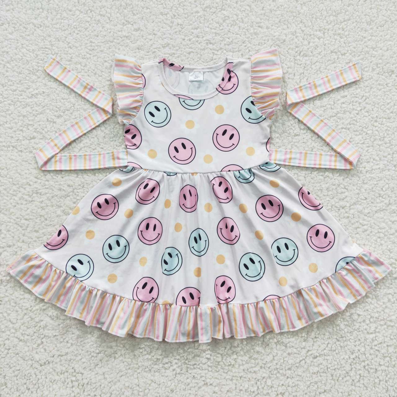 GSD0407 Pink & Blue Smile Dot Flutter Sleeves Girls Summer Dress