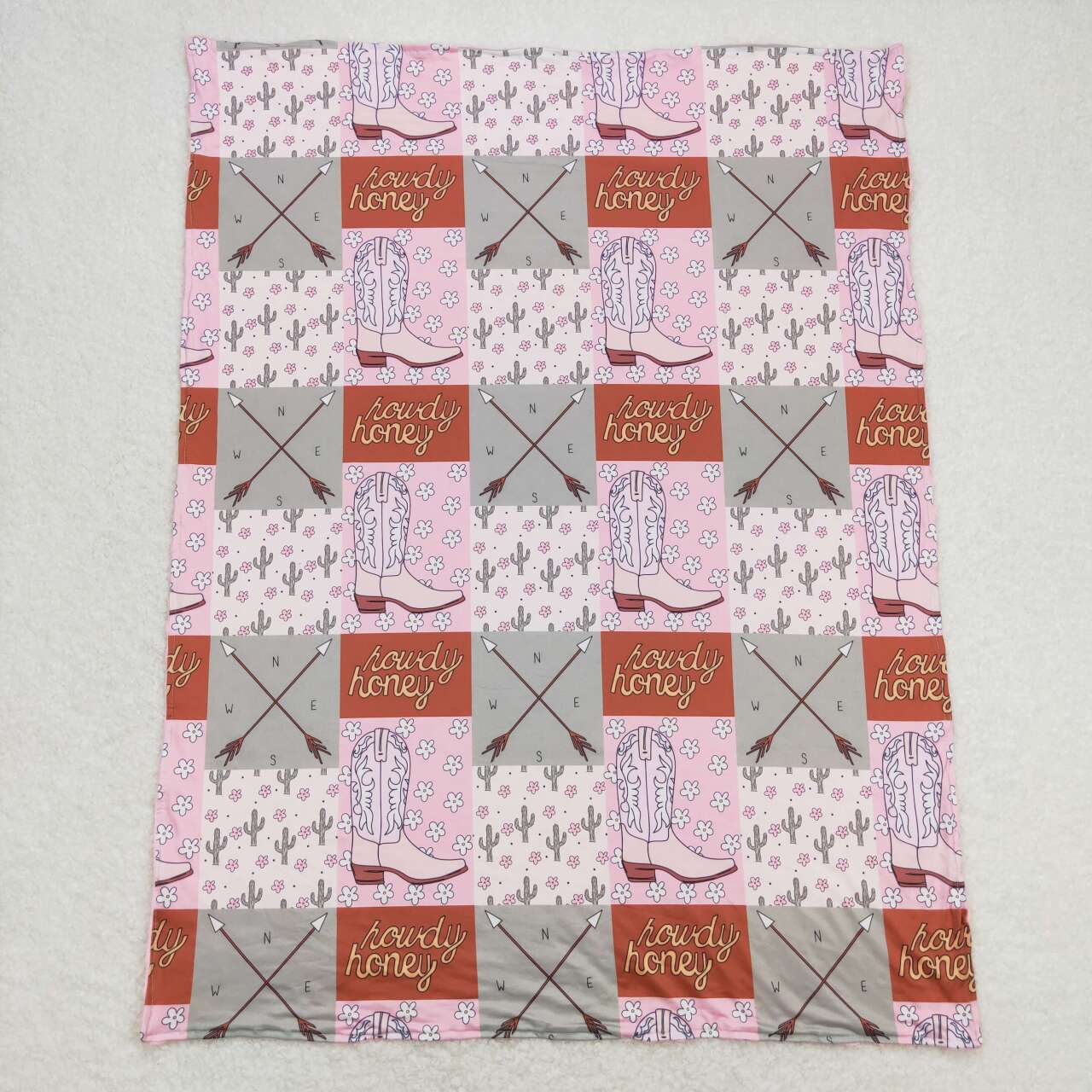 BL0123 Western howdy boot cactus pink Baby Blanket
