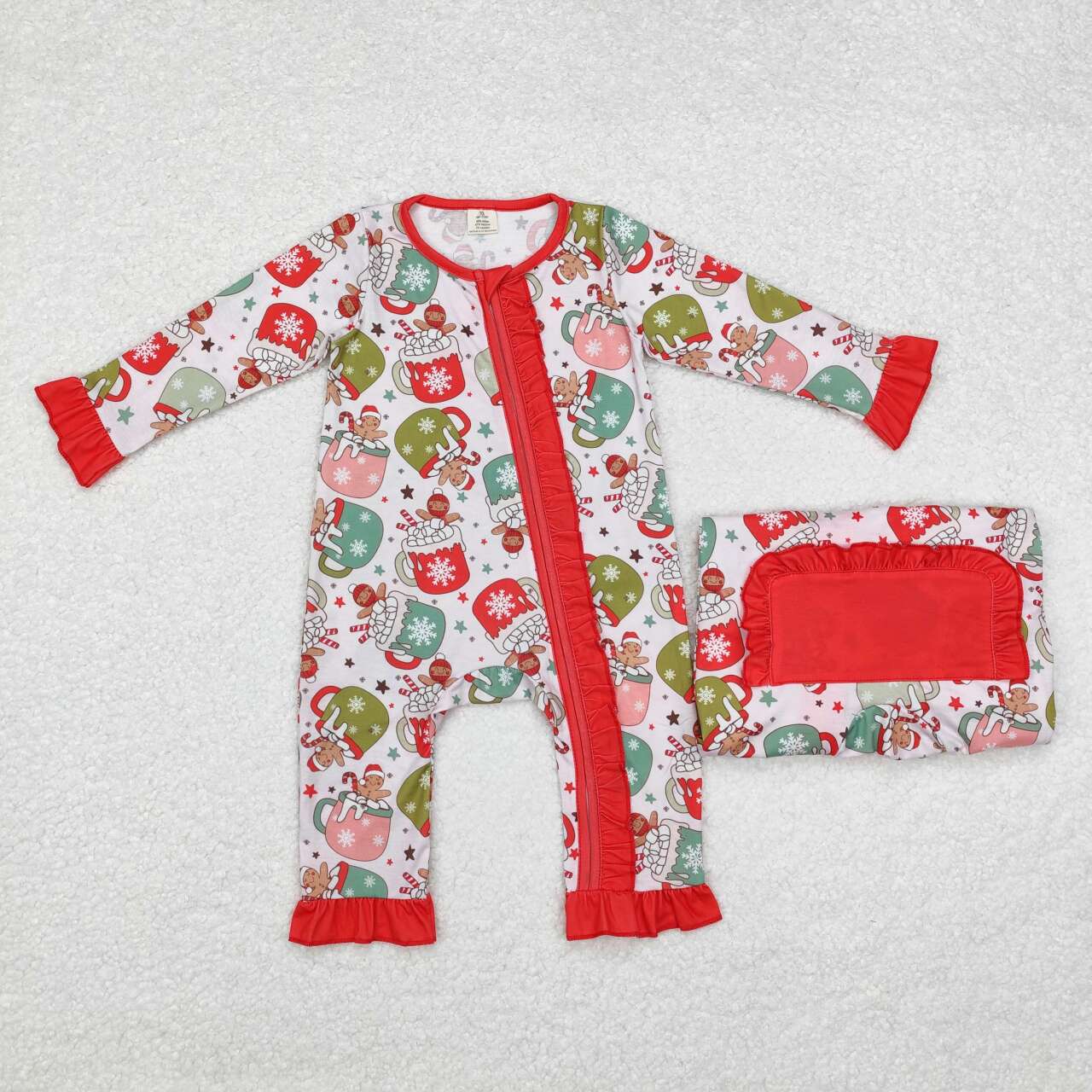 bamboo LR1509 Christmas gingerbread man red long sleeve zipper girls romper