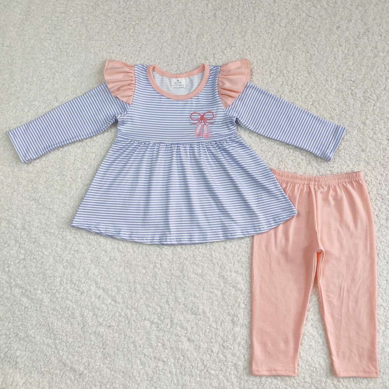 GLP1194 embroidery dance shoe blue striped long sleeve pink pants girls set