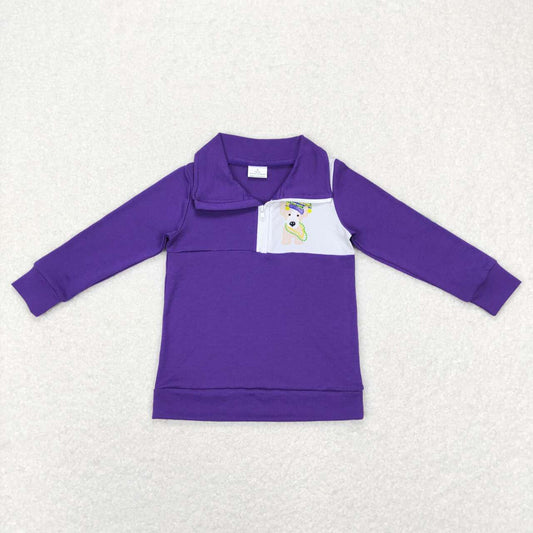 BT0492 Mardi gras dog purple long sleeve boys pullover