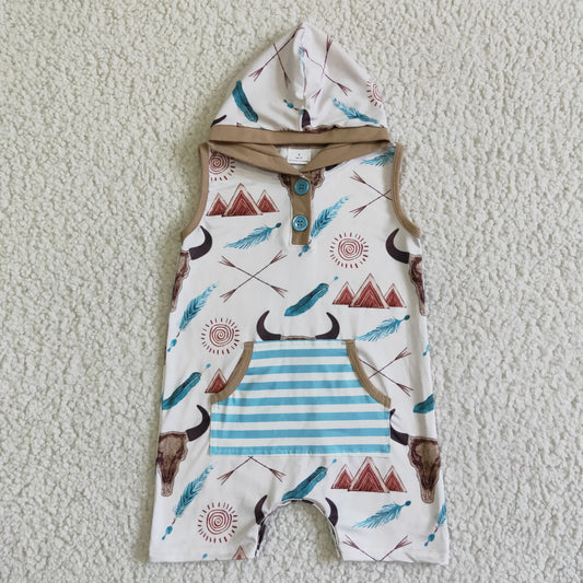 SR0014 Cow Skull With Hat Boys Romper