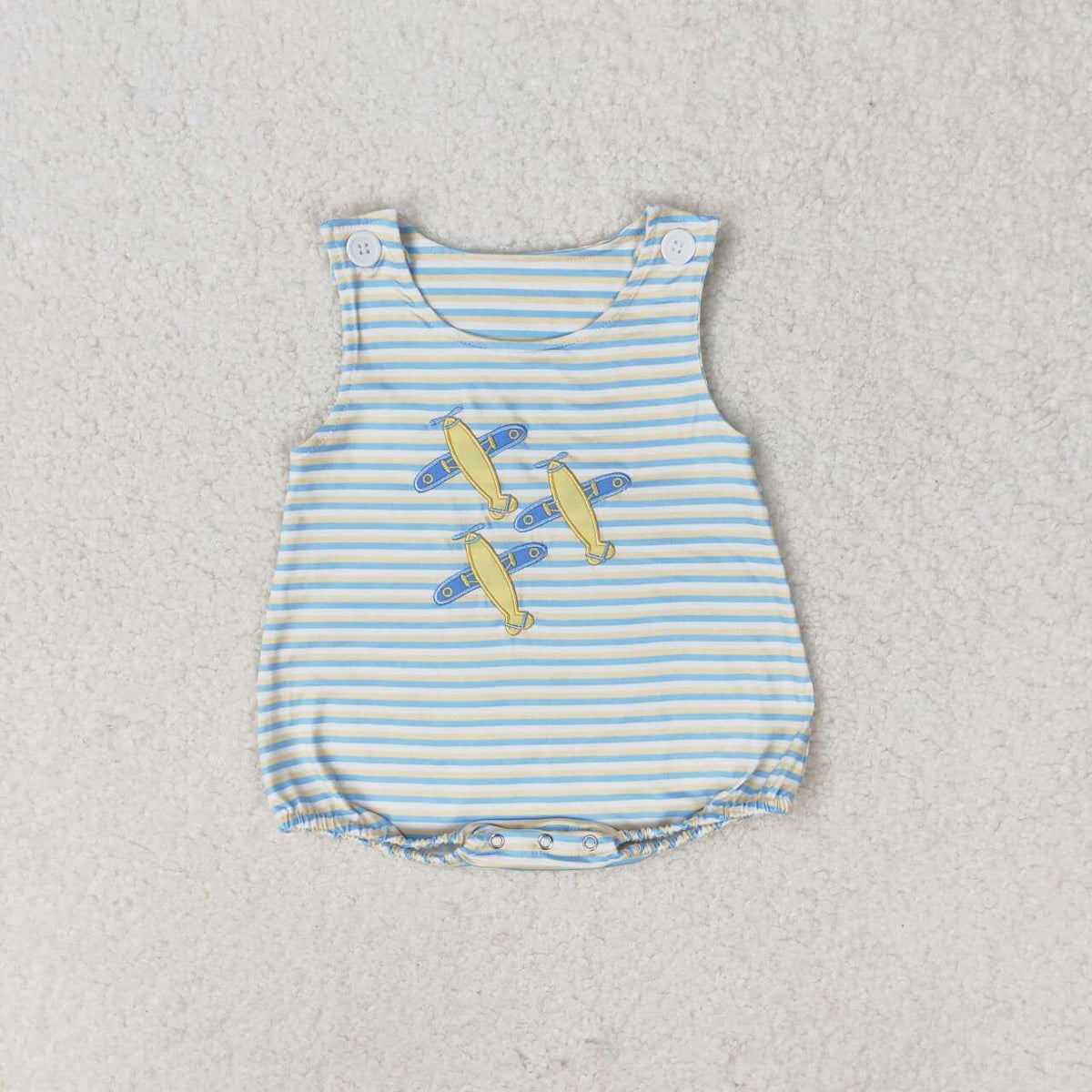 SR1228 embroidery Plane green yellow striped sleeveless boys romper