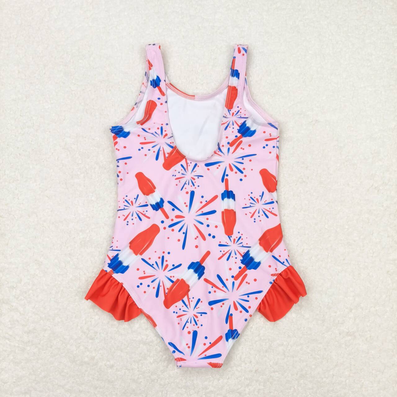 S0333 July 4th ice firework pink sleeveless girls swimsuits