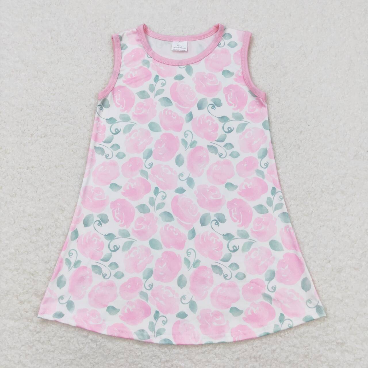 GSD1045 pink flowers sleeveless girls Summer dress