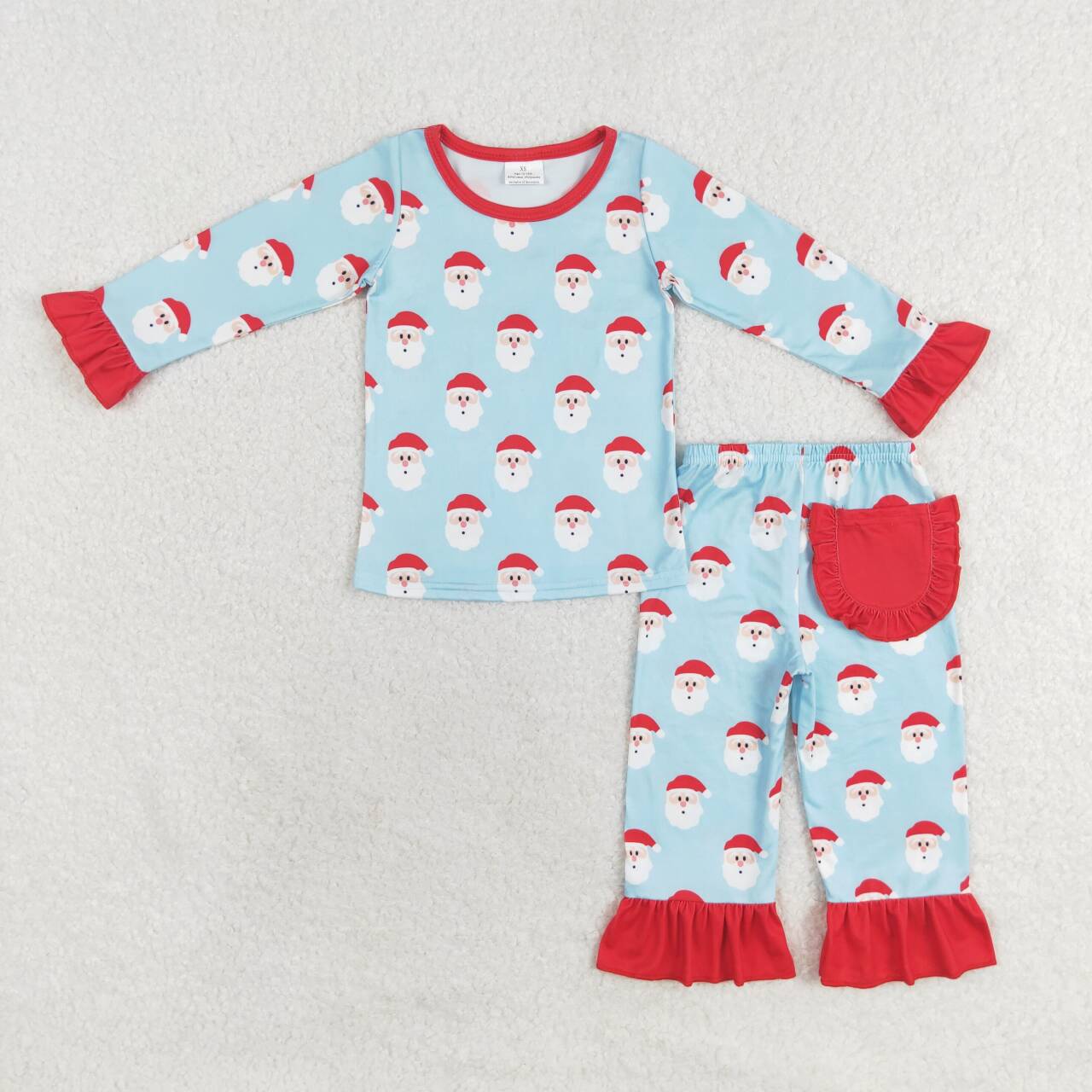 GLP1277 Christmas Santa blue long sleeve pants girls pajamas