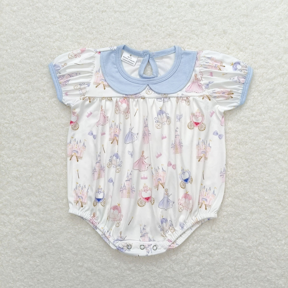 SR1477 cartoon princess castle short sleeve girls romper