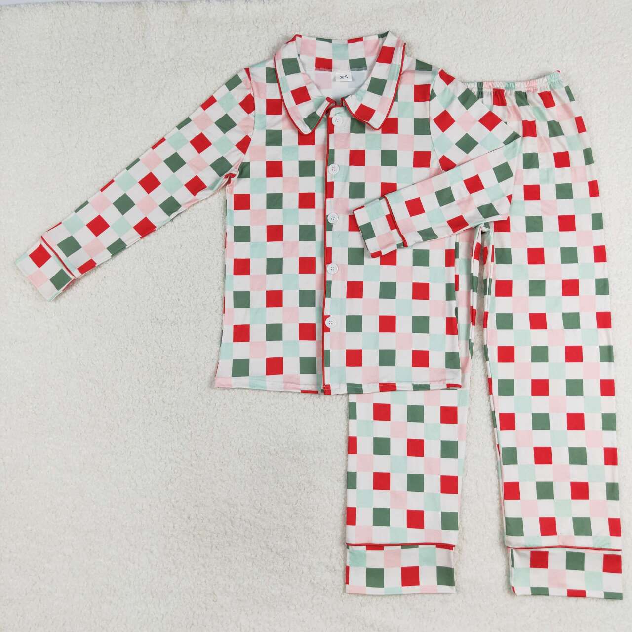 GLP1353 Christmas red green checkered long sleeve pants adult woman pajamas