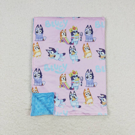 BL0130 cartoon blue dog pink baby blanket