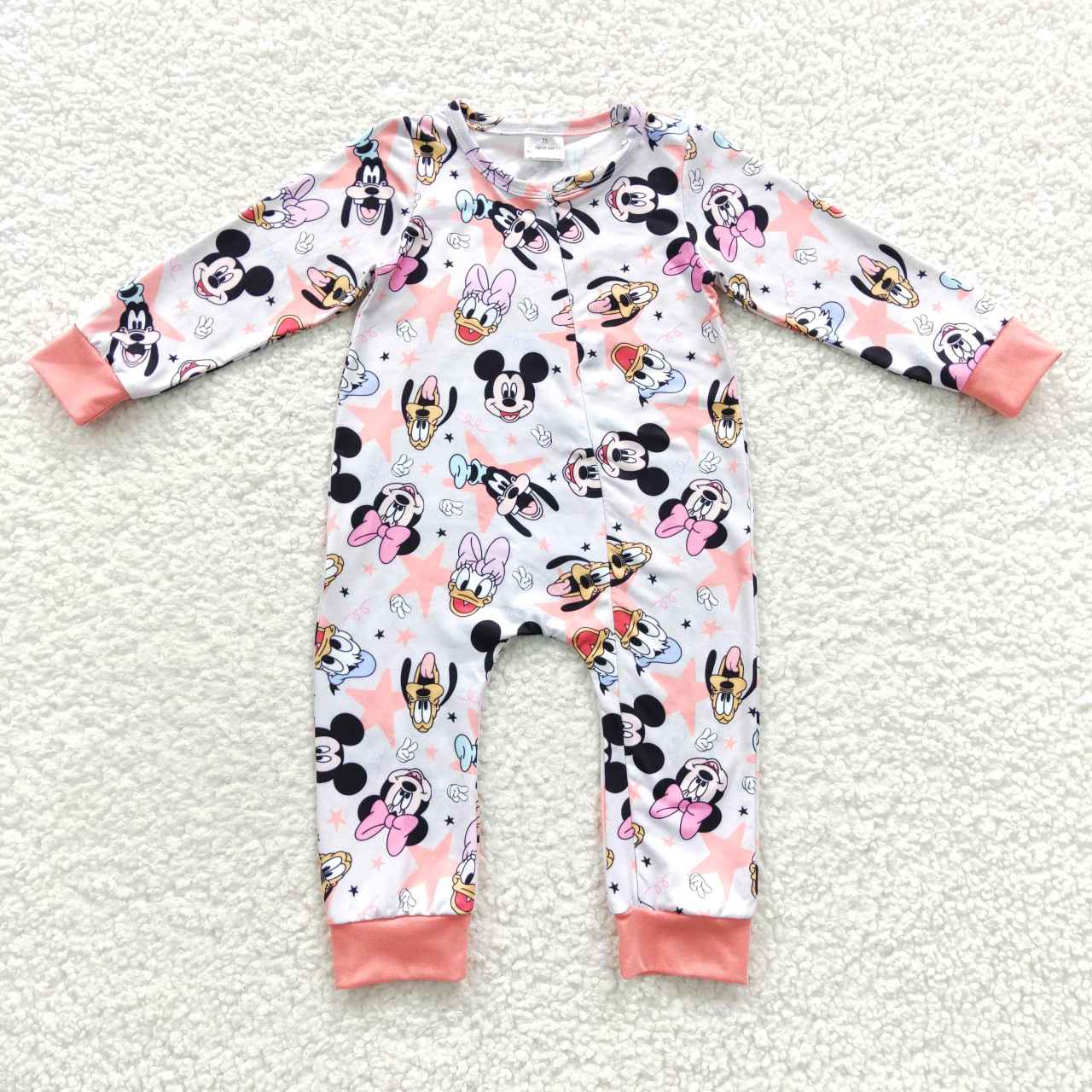 LR0298 Pink Star Cartoon Kids Long Sleeve Romper