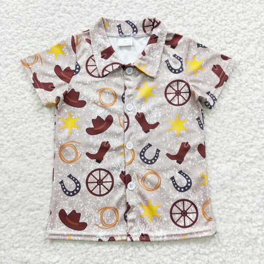 BT0236 Western Boot Hat Grey Short Sleeve Boys Shirt