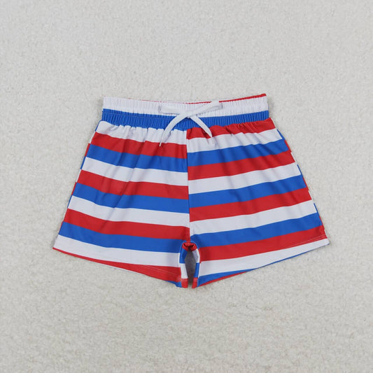 S0233 July 4th red blue striped boys Swimming Trunks