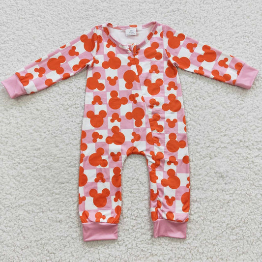 LR0309 Orange Mouse Pink Cell Long Sleeves Girls Pajamas Set