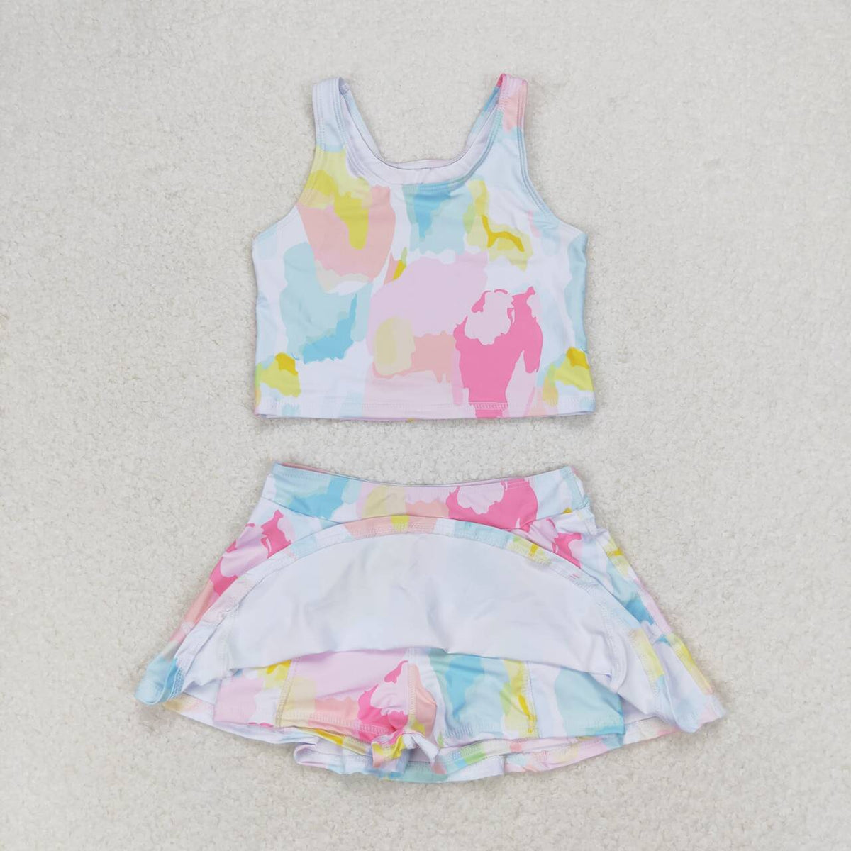 GSD0991 multi color ink pattern sleeveless skirt girls set active wear new