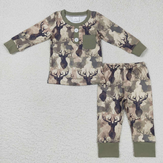 BLP0332 Hunt cartoon deer long sleeve pants boys set