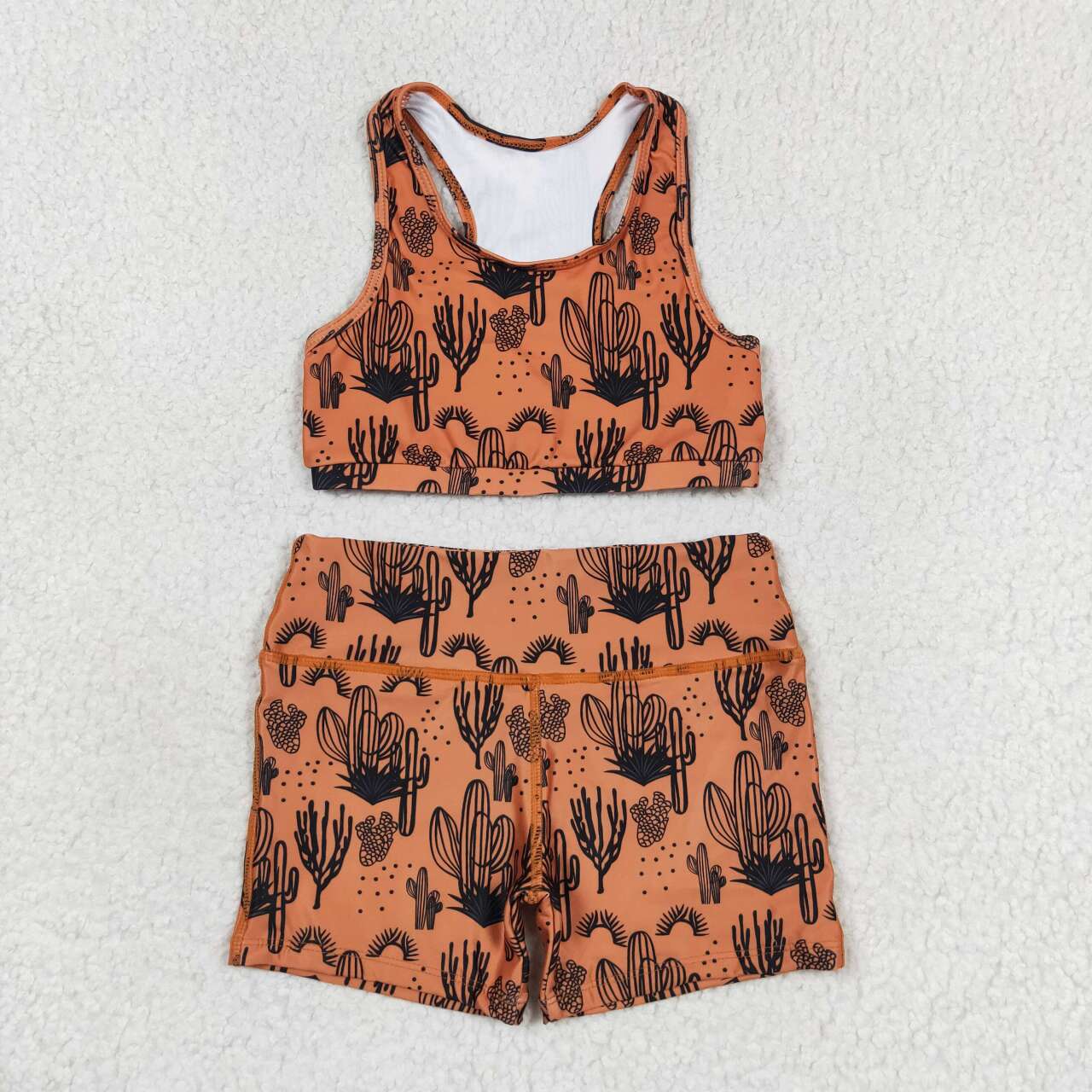 GSSO0902 cactus brown racer crop tanks shorts girls set