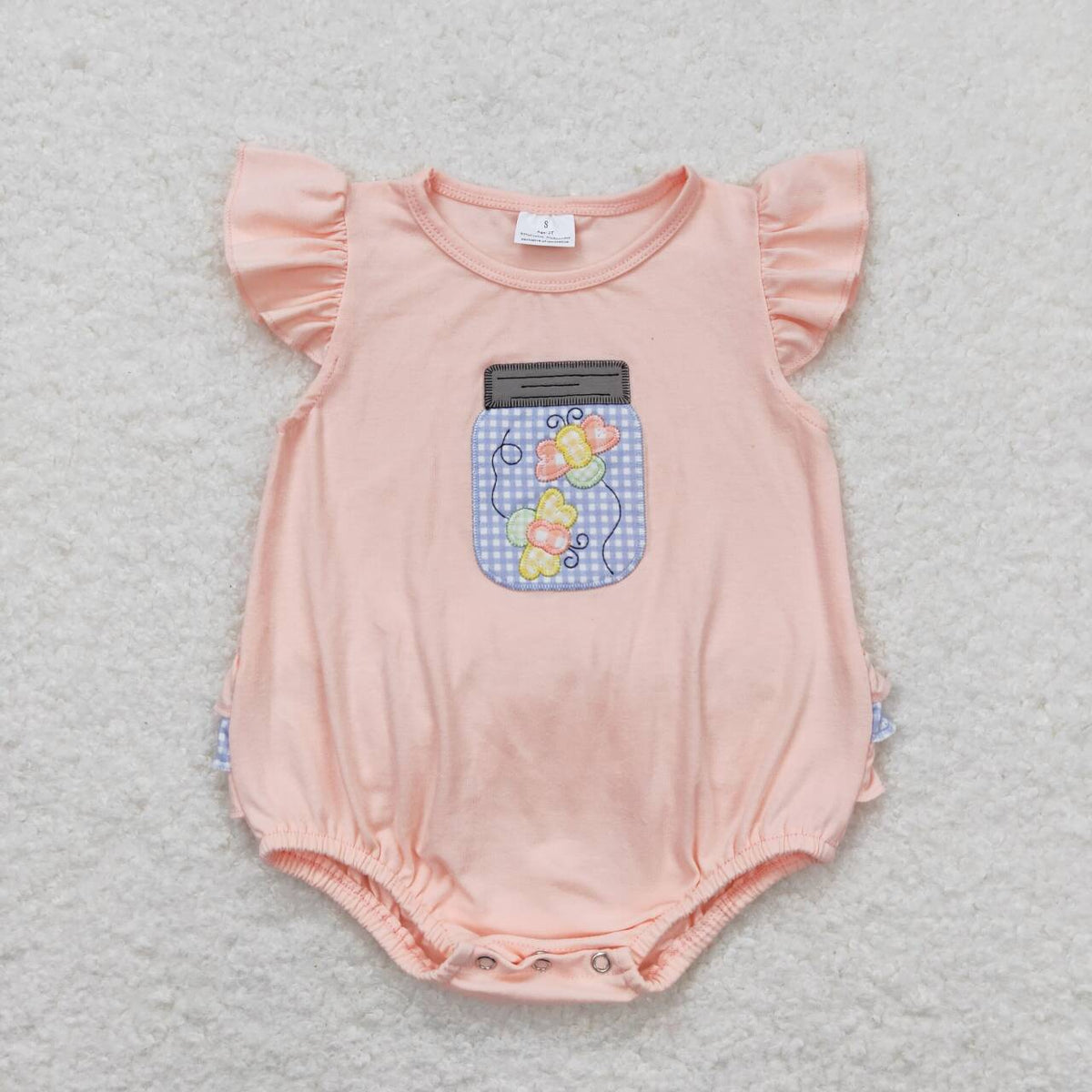 SR1112 embroidery Cartoon butterfly light pink flutter sleeve girls romper