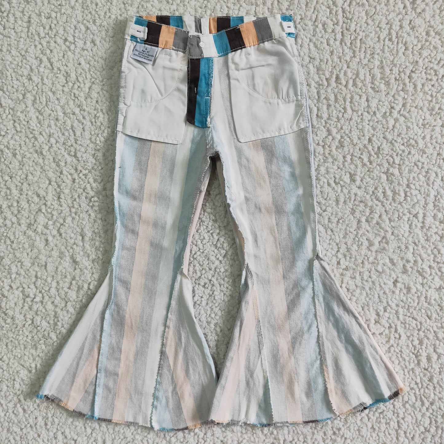 P0002 Striped Print Baby Girls Denim Jeans