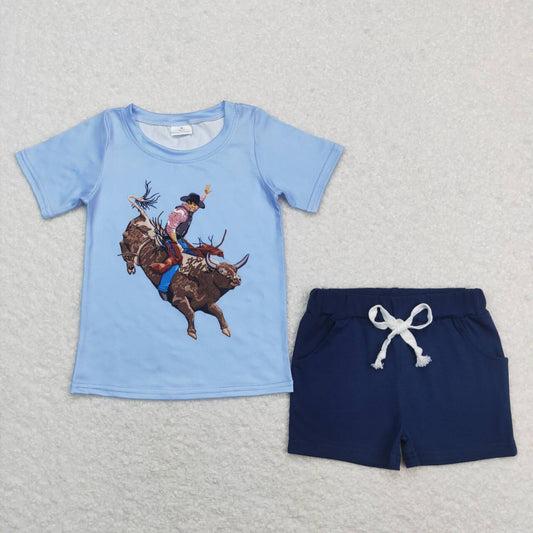 BSSO0477 Baby Boy Western Rodeo Short Sleeve Short Sleeve Cotton Shorts Boys Set Kids Western Clothes