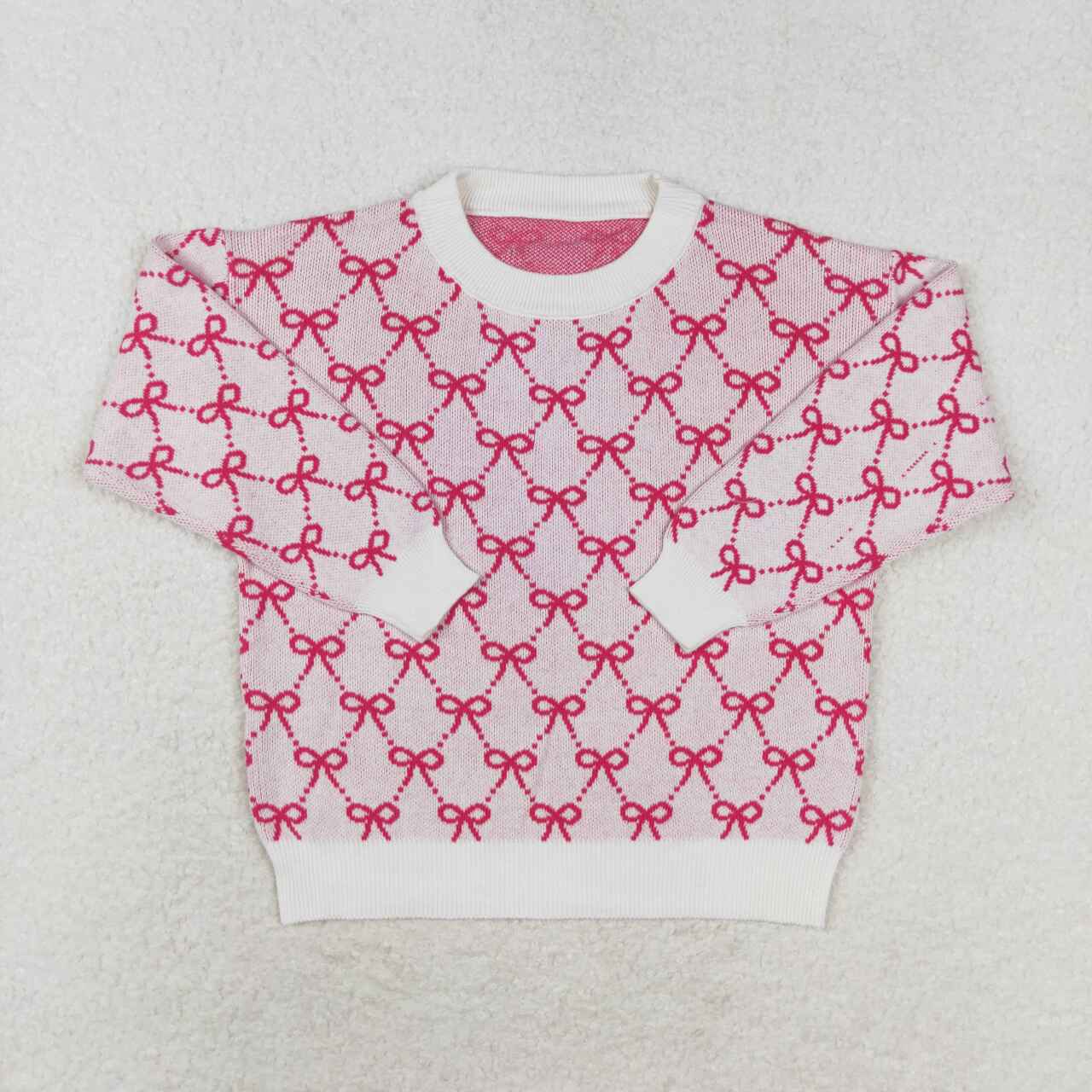 GT0687 cotton pink bows long sleeve girls sweater