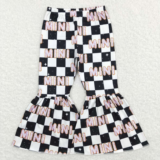 P0345 Mini black checkered milk silk girls pants