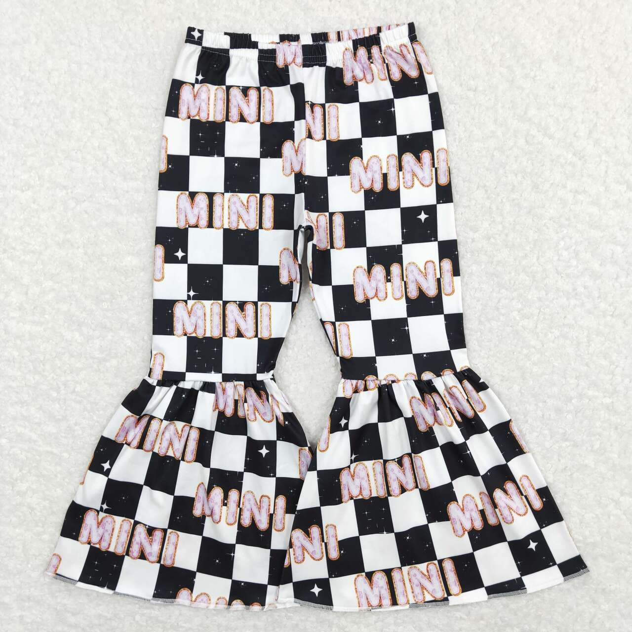 P0345 Mini black checkered milk silk girls pants