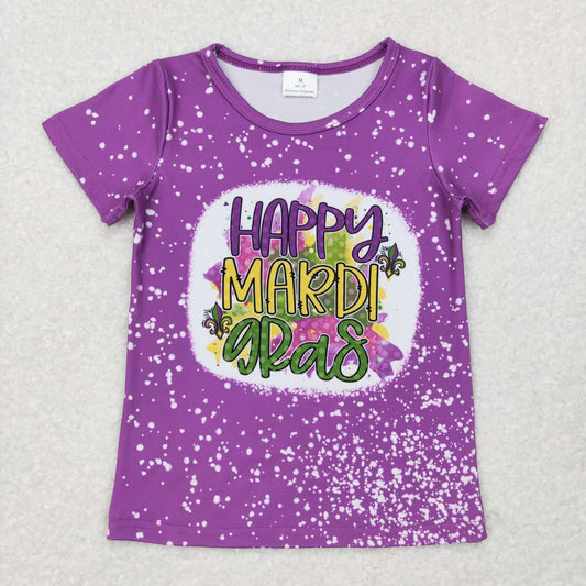 GT0374 Happy Mardi gras purple short sleeve girls t-shirt