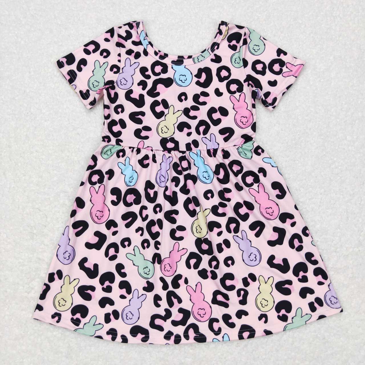 GSD0508 Easter rabbit pink leopard short sleeve girls dress