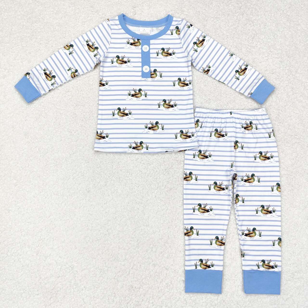 BLP0554 mallard duck blue striped long sleeve pants boys pajamas