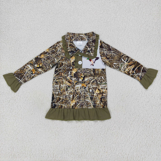 GT0312 Hunt camo tree branch mallard duck long sleeve girls top