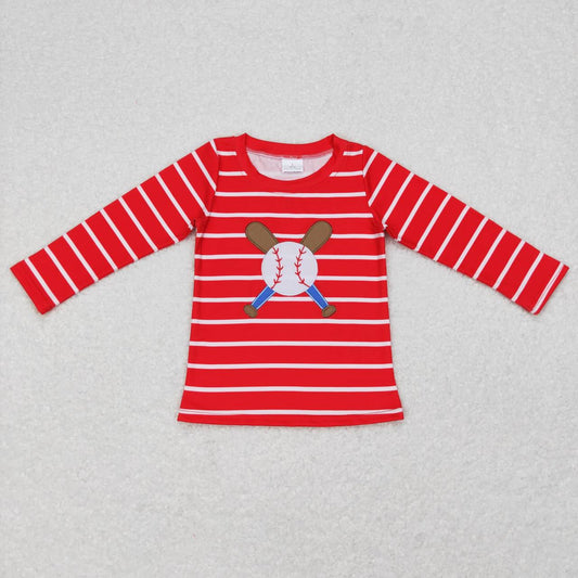 BT0387 Baseball red striped long sleeve boys top